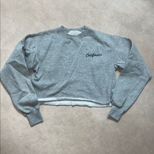 Gray Cropped California Embroidered Crewneck Sweatshirt